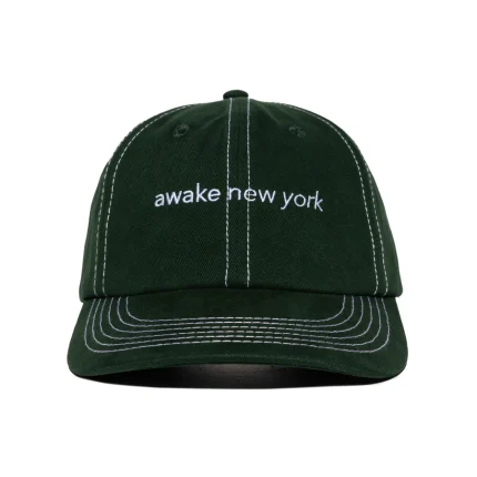 Contrast Stitch 6 Panel Hat Green